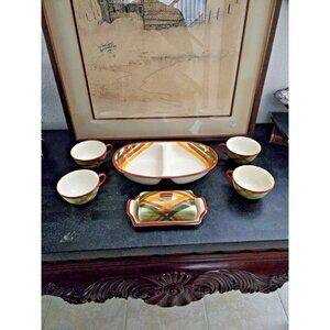 Vernonware Homespun Plaid Set – 4 Cups, Butter Dish & Divided Dish Vintage